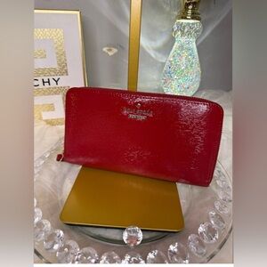 Kate Spade Glossy Red Zip Around Wallet